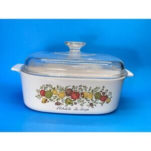 Vintage CorningWare 4 qt Spice of Life Casserole w/PYREX Dome Lid Large Roaster